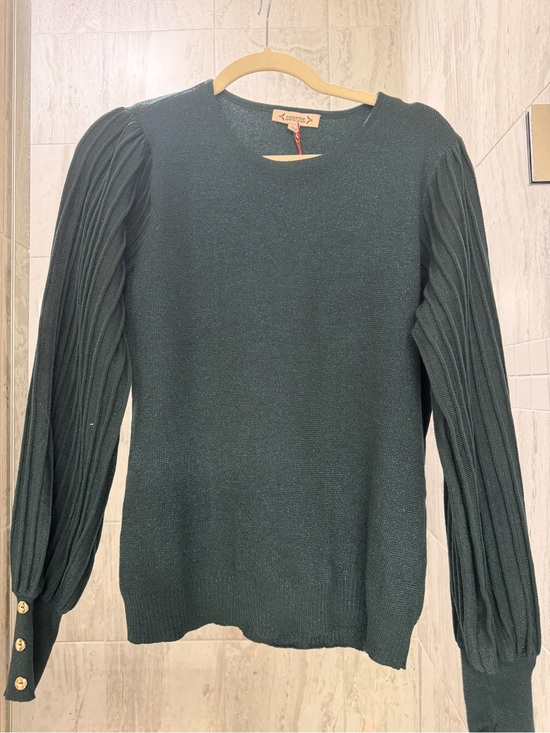 Nanette Lepore Sweaters - Nanette Lepore Forest Green Puff-Sleeve Knit Sweater